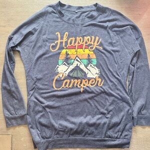 Happy Camper Graphic long sleeve teeshirt- Blue